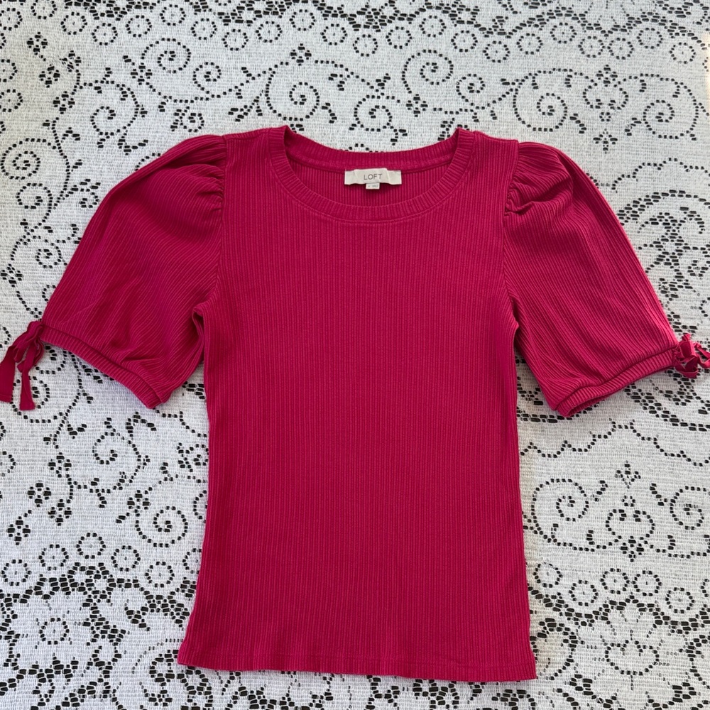 LOFT Pink Puff Sleeve Top
